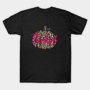 Leopard Print Pumpkin Thankful Hot Pink T-Shirt